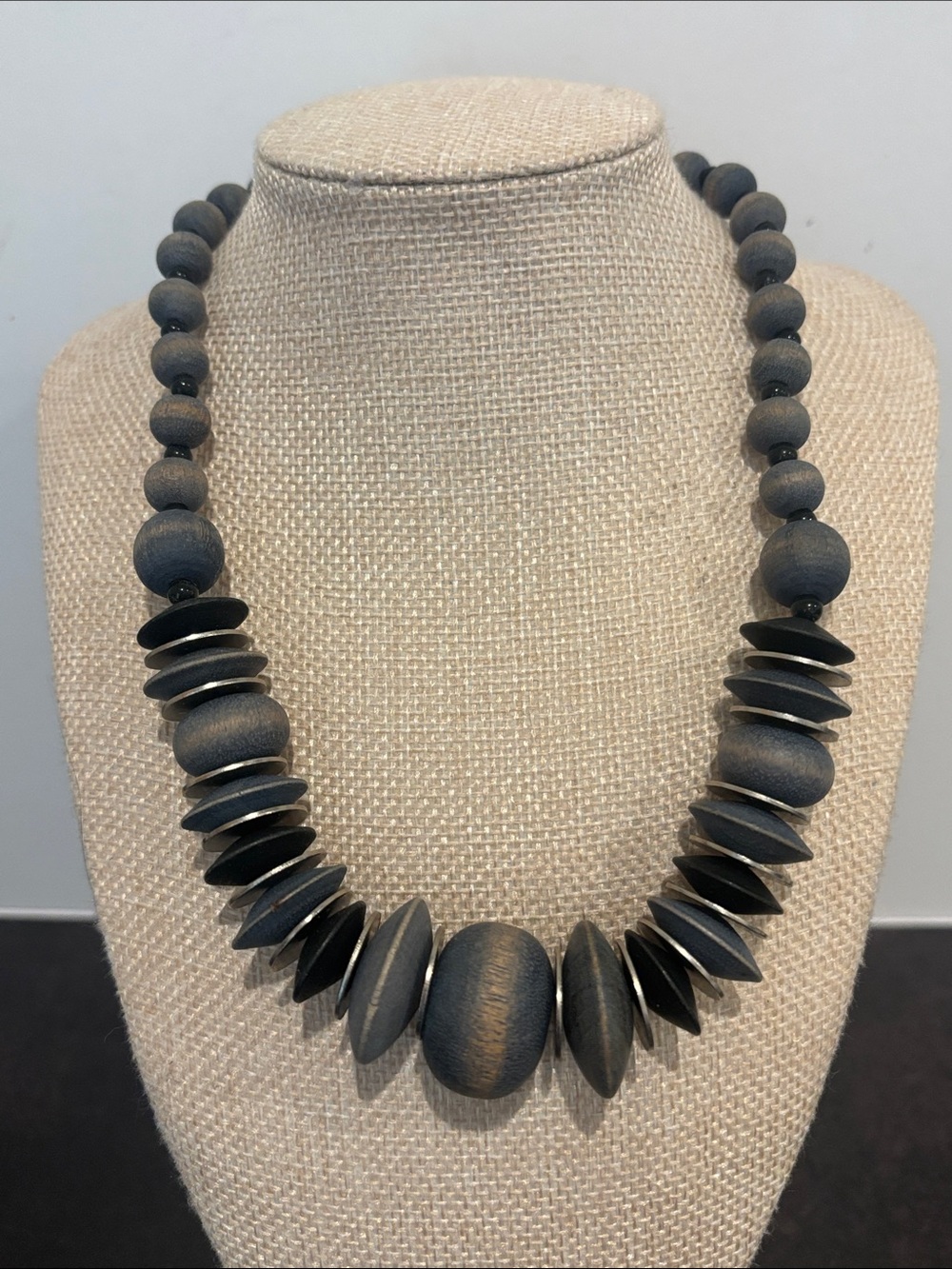 Sylca Designs "Silverwood" Inspired Gray Wood Chunky Statement Necklace
